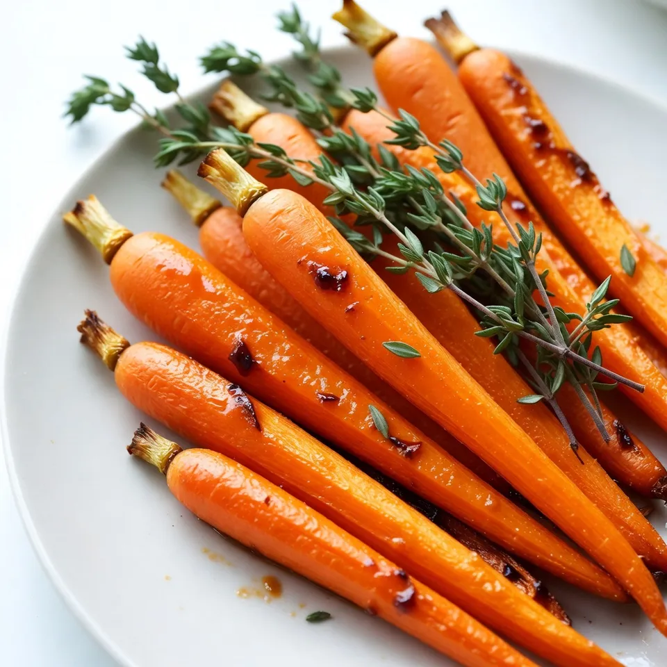To make Maple Dijon Roasted Carrots, you will need: - 1 lb baby carrots, cleaned and peeled - 2 tablespoons olive oil - 3 tablespoons pure maple syrup - 1 tablespoon Dijon mustard - 1 teaspoon garlic powder - ½ teaspoon salt - ½ teaspoon black pepper - Fresh thyme sprigs for garnish Here are some handy conversions for the ingredients: - 1 lb = 16 oz or about 450 grams - 1 tablespoon = 3 teaspoons - 2 tablespoons = 30 ml - 3 tablespoons = 45 ml You can swap some ingredients based on what you have: - Use regular carrots if you can't find baby carrots. - Instead of olive oil, try avocado oil or melted butter. - For a different flavor, use honey instead of maple syrup. - If you don’t have Dijon mustard, yellow mustard works in a pinch. - Garlic powder can be replaced with fresh garlic, minced. - Fresh thyme can be switched for dried thyme, but use less. These ingredients will create a sweet and tangy flavor that pairs well with any meal. Enjoy creating this dish! {{ingredient_image_1}} Start by preheating your oven to 400°F (200°C). This heat helps the carrots roast evenly. Next, line a baking sheet with parchment paper. This step makes cleanup simple. In a large bowl, mix together these ingredients: - 2 tablespoons olive oil - 3 tablespoons pure maple syrup - 1 tablespoon Dijon mustard - 1 teaspoon garlic powder - ½ teaspoon salt - ½ teaspoon black pepper Whisk the ingredients until they blend well. This mixture gives the carrots a sweet and tangy flavor. Now, take your cleaned and peeled baby carrots and add them to the bowl. Toss the carrots well so they get coated with the maple Dijon mix. Spread the carrots out in a single layer on your prepared baking sheet. Place the sheet in the preheated oven. Roast the carrots for 20-25 minutes. Stir them halfway through. This keeps them cooking evenly. When they are tender and caramelized, take them out of the oven. Let them cool for a bit. Then, transfer the carrots to a serving dish. Garnish with fresh thyme sprigs for a lovely touch. Enjoy this tasty side dish! To get tender carrots, choose small, baby carrots. They cook faster and taste sweet. If using larger carrots, slice them into even pieces. This helps them cook evenly. Always check for doneness by poking them with a fork. They should be soft but not mushy. Stir the carrots halfway through to ensure even cooking. To boost the flavor, add a pinch of cayenne pepper for heat. A splash of balsamic vinegar adds depth and tang. If you love garlic, try adding fresh minced garlic instead of garlic powder. Fresh herbs like parsley or rosemary can also enhance the taste. These small tweaks can make a big difference in flavor. For a beautiful serving, arrange the roasted carrots on a platter. Sprinkle fresh thyme sprigs on top for color. Drizzle a bit of extra maple syrup over the carrots for shine. You can also use a colorful dish to make the orange of the carrots pop. This makes your meal look as good as it tastes! Pro Tips Choose the Right Carrots: For the best flavor and texture, opt for fresh, young baby carrots. They are sweeter and more tender than larger carrots. Adjust Sweetness: If you prefer a less sweet dish, reduce the amount of maple syrup or add a splash of vinegar to balance the flavors. Experiment with Herbs: While fresh thyme is wonderful, consider adding rosemary or parsley for a different herbal note. Perfectly Roasted: To achieve even caramelization, make sure the carrots are spread in a single layer without overcrowding the baking sheet. {{image_2}} You can add honey to the recipe for extra sweetness. Mix 1 tablespoon of honey with the maple syrup. This will create a richer taste. The honey will blend well with the Dijon mustard. It gives a nice glaze to the carrots. You can also adjust the honey amount to your liking. A little goes a long way! For a kick, add some heat to your carrots. You can mix in a pinch of cayenne pepper or red pepper flakes. Start with 1/4 teaspoon and taste as you go. This will give your dish a warm spice. The heat pairs well with the sweet maple and tangy mustard. You’ll love the contrast! Feel free to get creative with your roasted carrots. You can toss in some chopped nuts. Walnuts or pecans add a nice crunch. You can also mix in other veggies like parsnips or sweet potatoes. Just cut them into similar sizes for even cooking. This will make your dish even more colorful and tasty! After enjoying your Maple Dijon Roasted Carrots, let them cool. Place leftovers in an airtight container. Store the container in the fridge. They will stay fresh for up to four days. Keep the carrots separate from other foods to avoid mixing flavors. You can also cover them tightly with plastic wrap. To reheat your carrots, use the oven for best results. Preheat your oven to 350°F (175°C). Spread the carrots on a baking sheet. Warm them for about 10 minutes. This method helps keep them tender. You can also use a microwave. Simply place them in a microwave-safe dish. Heat for around 1-2 minutes, stirring halfway. Freezing is a great option if you have extra carrots. First, let them cool completely. Arrange the cooled carrots on a baking sheet. Freeze them for about 1-2 hours. This prevents them from sticking together. After they are frozen, transfer them to a freezer-safe bag. Make sure to remove as much air as possible. They can last for up to three months in the freezer. When ready to eat, thaw them in the fridge overnight. Reheat as mentioned before. Enjoy your delicious carrots even later! Yes, you can use regular carrots. Just peel and cut them into similar sizes. This helps them cook evenly. Baby carrots are sweet and tender, but regular carrots also work well. Just keep an eye on the cooking time. They might need a few extra minutes. Roasted carrots last about 3 to 5 days in the fridge. Store them in an airtight container for best results. If you notice any signs of spoilage, like an off smell or slimy texture, it’s best to discard them. Yes, you can prep the carrots ahead of time. Toss them in the maple Dijon mixture and store them in the fridge. Just roast them when you are ready to serve. This makes it easy for busy nights or gatherings. Enjoy the fresh flavors without the rush! In this post, we explored how to make delicious Maple Dijon Roasted Carrots. We covered ingredients, measurements, and helpful substitutions. You learned step-by-step instructions for roasting carrots just right. I shared tips for the best texture and flavor. We also looked at fun variations and how to store leftovers. With these easy guides, you can make tasty carrots every time. Enjoy trying new recipes and impressing your friends with your cooking skills!