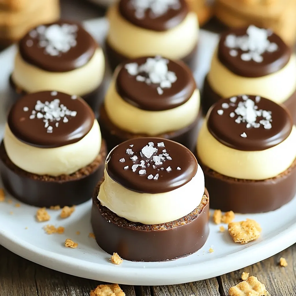 To make these chocolate covered cheesecake bites, you will need: - 8 oz cream cheese, softened - 1/2 cup powdered sugar - 1 teaspoon vanilla extract - 1/4 cup heavy cream - 1 cup crushed graham crackers - 1 cup semisweet chocolate chips - 1 tablespoon coconut oil - Sea salt for garnish (optional) You can swap the cream cheese with a dairy-free option if needed. For a lighter taste, use Greek yogurt instead of cream cheese. You can also use maple syrup or honey in place of powdered sugar. If you like dark chocolate, use dark chocolate chips instead of semisweet ones. Always pick the best cream cheese you can find. Look for brands with minimal additives for a pure taste. Fresh vanilla extract makes a big difference. Avoid imitation vanilla for the best flavor. Use real chocolate chips instead of chocolate-flavored chips. They melt better and taste richer. When choosing graham crackers, look for whole grain options for added texture. {{ingredient_image_1}} Making chocolate covered cheesecake bites is fun and easy. You will mix, chill, and dip. This simple process gives you creamy bites covered in rich chocolate. 1. Mix the cream cheese: Start by beating 8 oz of softened cream cheese in a bowl until it's smooth. 2. Add powdered sugar: Gradually mix in 1/2 cup of powdered sugar and 1 teaspoon of vanilla extract. Blend until smooth. 3. Whip the cream: In another bowl, whip 1/4 cup of heavy cream. You want soft peaks. 4. Combine: Gently fold the whipped cream into the cream cheese mix until it blends well. 5. Add graham crackers: Stir in 1 cup of crushed graham crackers until combined. 6. Form bites: Use a small cookie scoop or spoon to make bite-sized balls. Place them on a parchment-lined baking sheet. 7. Chill: Freeze the bites for 30-45 minutes until they are firm. 8. Melt chocolate: In a microwave-safe bowl, melt 1 cup of semisweet chocolate chips and 1 tablespoon of coconut oil. Heat in 30-second bursts, stirring until smooth. 9. Dip the bites: Once firm, dip each bite in the melted chocolate using a fork. Shake off any extra chocolate and place them back on the parchment. 10. Garnish: If you want, sprinkle a tiny pinch of sea salt on each bite before the chocolate sets. 11. Final chill: Refrigerate the bites for 30 minutes to let the chocolate harden. - Not chilling enough: If the bites are not firm, they will fall apart in the chocolate. - Overheating chocolate: Melt slowly; high heat can burn the chocolate. - Skipping the sea salt: This adds a nice contrast to the sweetness. Don't miss it! - Not using parchment paper: It helps prevent sticking. Always line your baking sheet. You can make your cheesecake bites look fun and fancy. Try rolling them in crushed nuts or sprinkles. You can also drizzle white chocolate over them for a nice touch. Use a piping bag to create fun designs with melted chocolate. You might even add fresh fruit, like berries, on top for color and taste. Present your cheesecake bites on a nice platter. Arrange them in groups of five or ten for a great look. Pair these bites with coffee or tea for a nice treat. You can also serve them with fresh fruit or a scoop of vanilla ice cream. It adds a sweet touch that everyone will love. To get the best chocolate coating, always use high-quality chocolate. Melt the chocolate with a bit of coconut oil to help it flow smoothly. Dip each cheesecake bite quickly to cover it fully. Make sure to shake off any extra chocolate before it sets. This way, you will have a nice, even coat that looks great! Pro Tips Chill the Mixture: For easier handling, make sure to chill the cheesecake mixture after combining all ingredients. This will help it firm up and make it easier to scoop into balls. Choose Quality Chocolate: Use high-quality chocolate chips for melting. The better the chocolate, the richer and smoother the coating will be on your cheesecake bites. Experiment with Flavors: Feel free to add different extracts, such as almond or peppermint, to the cheesecake mixture for a unique twist on classic cheesecake flavor. Storage Tips: Store any leftovers in an airtight container in the refrigerator for up to a week, or freeze them for longer storage. Just make sure to separate layers with parchment paper if freezing. {{image_2}} You can change the flavor of your cheesecake bites easily. For a fruity twist, you can add fruit puree. Raspberry or strawberry works great. Just mix in two tablespoons of your chosen puree with the cream cheese. You could also use citrus zest, like lemon or orange, for a fresh taste. If you love spices, try adding cinnamon or nutmeg. A pinch can give your bites a warm flavor. You can also use different extracts. Almond or coconut extracts can bring a new layer of taste. Just remember to start small, about 1/4 teaspoon, and taste as you mix. If you want a gluten-free treat, swap the graham crackers for gluten-free cookies. Many brands now offer great options. You can also make your own using ground nuts or oats. For vegan bites, use vegan cream cheese and coconut whipped cream. Make sure to check the labels for dairy-free ingredients. You can also use dairy-free chocolate chips. They melt well and taste delicious. Just follow the same steps, and you’ll have a creamy, vegan dessert. You can make your cheesecake bites special for the seasons. In the fall, add pumpkin puree and spices like cinnamon and nutmeg. It will give a cozy flavor, perfect for autumn. During the holidays, try adding peppermint extract. You can mix in crushed candy canes for crunch. These flavors make great gifts too! For summer, consider adding fresh berries or a lemon-lime zest for a refreshing touch. The possibilities are endless, so get creative with your flavors! To keep your chocolate covered cheesecake bites fresh, store them in an airtight container. This helps prevent them from drying out. Place a piece of parchment paper between layers to avoid sticking. Keep them in the fridge for up to a week. If you notice any changes in texture or smell, it’s best to discard them. If you want to save some for later, freezing is a great option. After you form the bites, freeze them on a tray for 30-45 minutes until firm. Once frozen, transfer them to a freezer-safe bag or container. They can last up to three months in the freezer. This way, you’ll have a sweet treat ready whenever you crave it. When you’re ready to enjoy your frozen bites, remove them from the freezer. Let them sit at room temperature for about 15-20 minutes. This gives them time to soften a bit. You can also place them in the fridge overnight for a slow thaw. Serve them chilled for the best flavor and texture. Enjoy your delicious cheesecake bites! Yes, you can use many types of chocolate. Dark, milk, or white chocolate all work. Each type brings its own taste. Dark chocolate has a rich flavor. Milk chocolate offers sweetness. White chocolate gives a creamy touch. Experiment to find your favorite! These bites last about one week in the fridge. Store them in an airtight container. If you want them to last longer, try freezing them. They can stay good for up to three months in the freezer. Just remember to thaw them in the fridge. Yes, you can make these bites in advance. Prepare them a day or two before your event. Just keep them in the fridge or freezer until you serve them. This way, you save time and stress when it’s time to enjoy! Yes, there are many non-dairy cream cheese options. Look for brands made from nuts or soy. They work well in this recipe. Just make sure to choose one with a smooth texture for the best results. Enjoy your bites without dairy! In this article, we explored the key ingredients for chocolate-covered cheesecake bites and how to choose them wisely. I shared detailed step-by-step instructions to make the process easy and fun. We discussed creative decorating ideas and variations to personalize your treats. Lastly, we covered storage tips to keep your bites fresh. Remember, small changes can make a big difference. Enjoy making your cheesecake bites and impress your friends and family with your skills!
