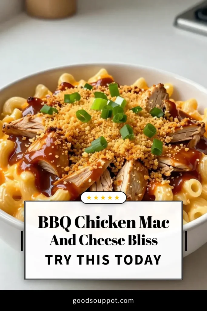 Indulge in the ultimate comfort food with this BBQ Chicken Mac & Cheese recipe! This creamy mac and cheese recipe combines tender chicken and zesty BBQ sauce for a baked mac and cheese with BBQ that's easy to make and sure to impress. Perfect for family dinners or meal prep, this easy chicken mac and cheese is a must-try. Click to discover the full recipe and elevate your meal game! #BBQChickenMacAndCheese #ComfortFood #EasyRecipes #MacAndCheese