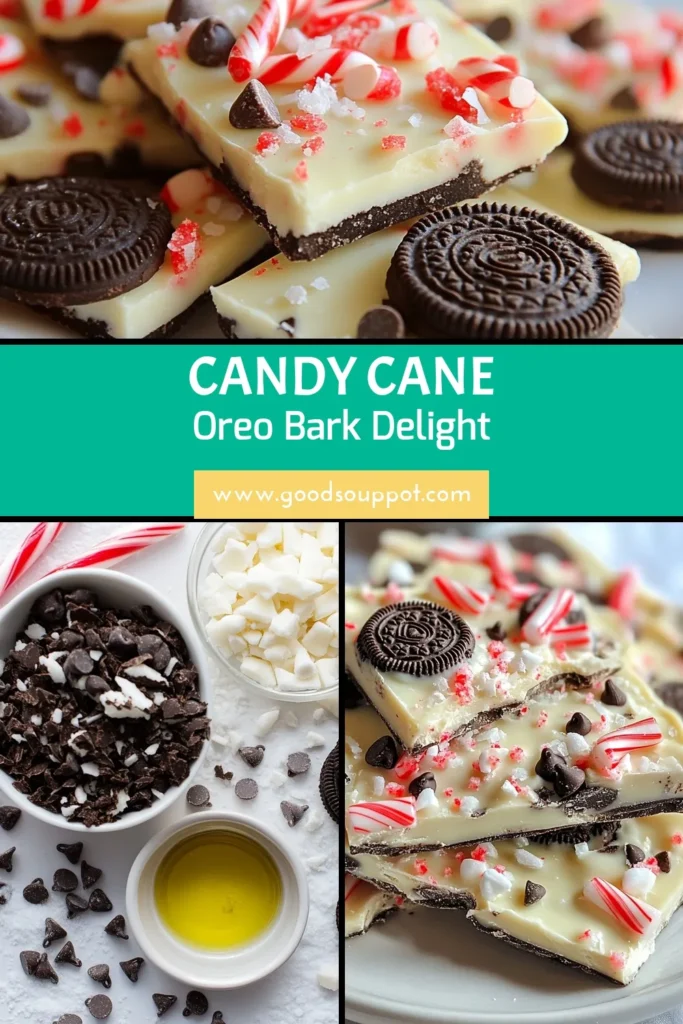 Get into the holiday spirit with this Candy Cane Oreo Bark, the perfect Christmas dessert recipe! This no-bake holiday treat combines white chocolate bark with crushed Oreos and festive candy cane sweets for a deliciously sweet surprise. Ready in just 15 minutes (plus cooling time), it's ideal for holiday gatherings or gifting. Don't miss out—create this simple recipe and spread the festive cheer! #CandyCaneOreoBark #ChristmasDessert #NoBakeTreat #WhiteChocolateBark