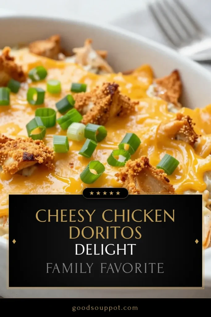 Discover the ultimate Cheesy Chicken Casserole with this Creamy Chicken Doritos Recipe that’s perfect for an Easy Casserole Dinner! Our Doritos Chicken Bake combines shredded chicken, creamy ranch dressing, and crunchy Nacho Cheese Doritos for a dish that everyone will love. Quick to prepare and utterly delicious, this Ranch Chicken Dish will become a family favorite. Save this recipe for your next meal! #CheesyChickenCasserole #DoritosChickenBake #EasyCasseroleDinner #RanchChickenDish