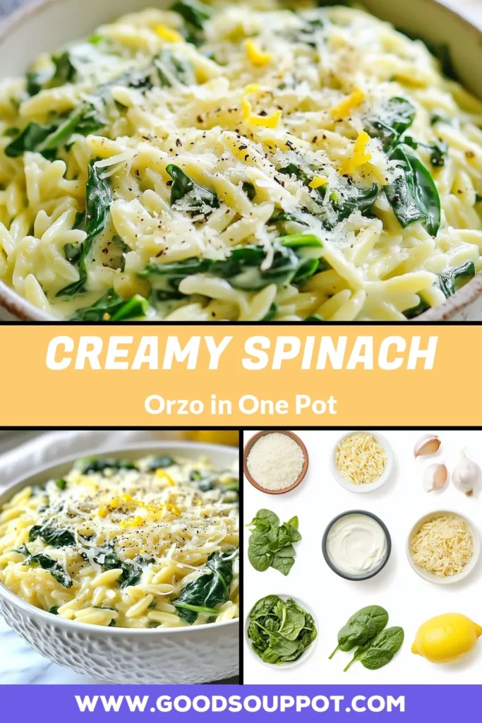 Looking for a quick and delicious meal? Try this one-pot spinach orzo! This creamy spinach orzo recipe is the perfect easy vegetarian dinner, packed with fresh flavors and nutrients. It's also a versatile vegan orzo pasta dish that anyone can enjoy. Whip up this healthy spinach recipe in just 25 minutes and delight your taste buds! Save this recipe for your next meal! #OnePotMeals #SpinachRecipes #VegetarianDinner #HealthyEating