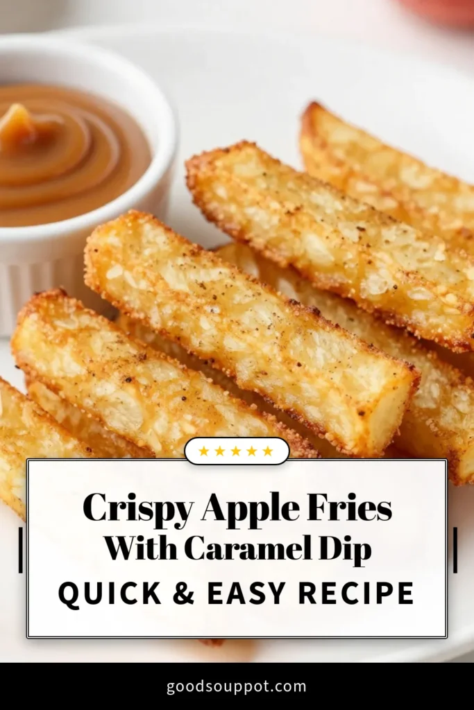 Indulge in this delicious recipe for Crispy Air Fryer Apple Fries with Sweet Caramel Dip! Perfect as an Air Fryer Apple Snack or an Easy Dessert Dips, these Healthy Apple Fries are a guilt-free treat. Try this Caramel Apple Fries Recipe for a unique twist on a classic dessert. Made with fresh apples and a smooth caramel dip, this dish is sure to impress! Save this recipe for a tasty, fun snack! #AirFryerRecipes #HealthySnacks #DessertIdeas #AppleFries