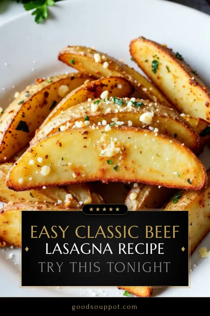 Savor the deliciousness of these Garlic Parmesan potato wedges! This crispy potato wedges recipe features oven-baked perfection with a flavorful garlic and Parmesan cheese blend, making it one of the best easy garlic potato recipes. Perfect as a snack or side dish, these Parmesan cheese snacks will become a family favorite. Try it today and elevate your mealtime! Save this recipe now and enjoy! #GarlicParmesanPotatoWedges #OvenBakedPotatoWedges #CrispyPotatoWedges #EasyGarlicRecipes