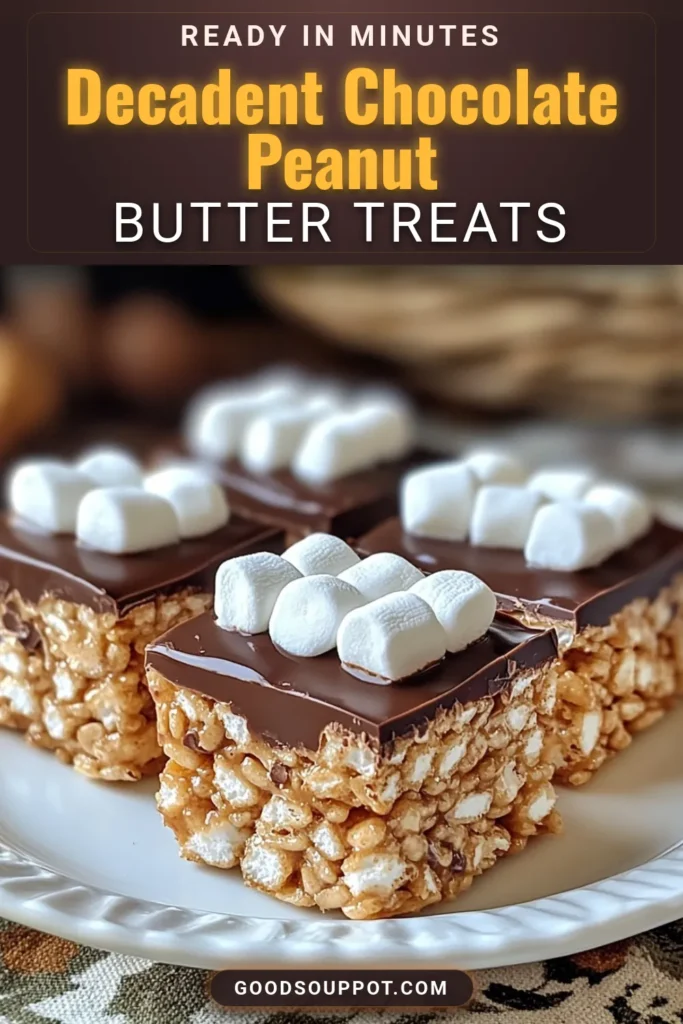 Indulge in these delightful Chocolate Peanut Butter Rice Krispie Treats, the perfect no-bake dessert that combines the ultimate flavors of chocolate and peanut butter. This easy Rice Krispie Treats recipe is a hit for kids' snack recipes and makes for a fun treat at any gathering. Whip up these easy peanut butter desserts in just 15 minutes! Save this recipe for a deliciously fun treat! #ChocolatePeanutButterTreats #NoBakeTreats #EasyDesserts #KidsSnacks