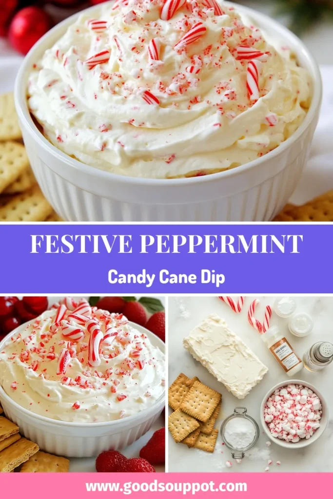 Delight your guests with this irresistible peppermint candy cane dip, the perfect holiday dessert dip! This easy dip recipe combines creamy flavors with festive crushed candy canes, making it an ideal festive party appetizer. Ready in just 15 minutes, this cream cheese peppermint dip is sure to become a holiday favorite. Get your graham crackers or fruit ready and create a mouthwatering treat that everyone will love! Save this recipe now! #PeppermintDip #HolidayDesserts #EasyDips #FestiveAppetizers