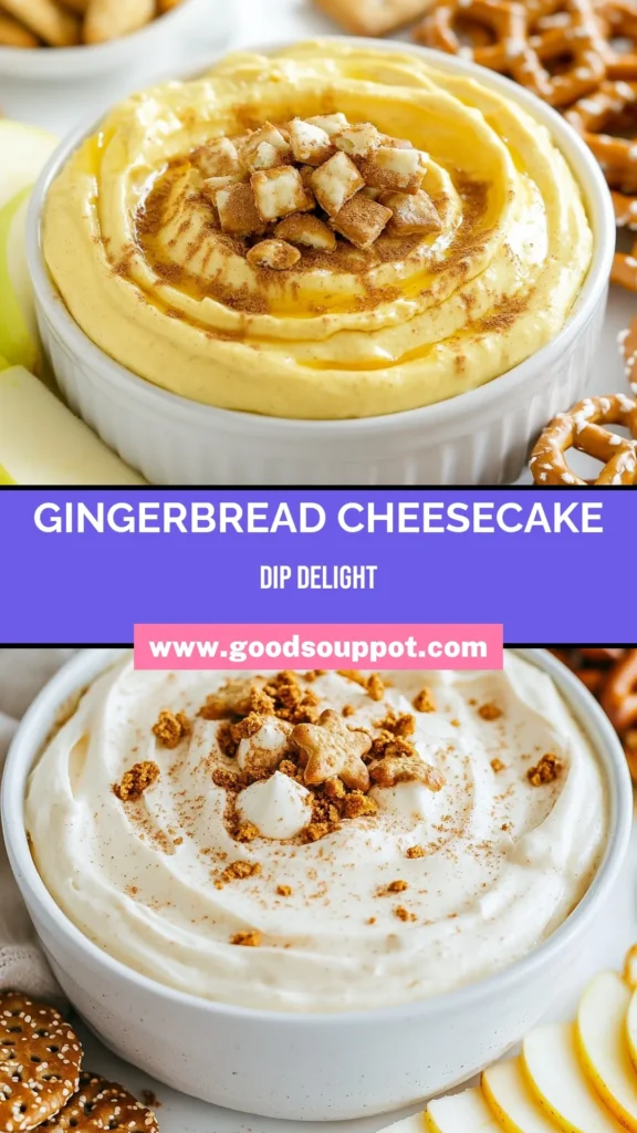 Indulge in the warm flavors of the season with this gingerbread cheesecake dip, your perfect holiday dessert dip for festive gatherings. This easy gingerbread dip recipe combines cream cheese with spices and crushed gingerbread cookies for a creamy, decadent treat. Serve it with apple slices or graham crackers for a delightful contrast. Save this recipe for your next party and impress your guests! #GingerbreadCheesecakeDip #HolidayDessertDip #EasyGingerbreadDipRecipe #CreamCheeseDessertDip