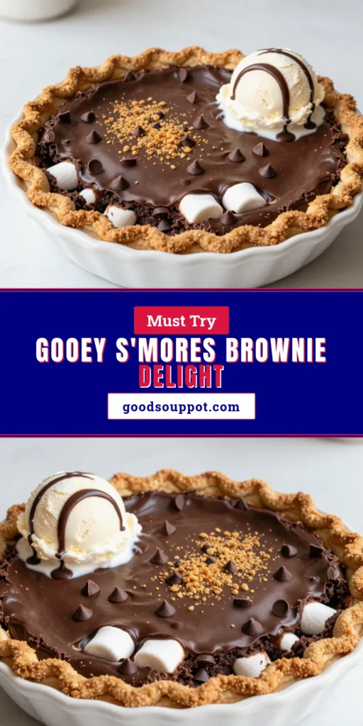 Indulge in the ultimate chocolate marshmallow dessert with this easy S'mores brownie pie recipe! Layered with rich chocolate, gooey mini marshmallows, and a crunchy graham cracker topping, this homemade s'mores pie is a delicious twist on traditional brownies. Perfect for parties or family nights, this graham cracker brownie dessert is sure to impress. Try it today, and don’t forget to save this recipe! #S'moresBrowniePie #EasyBrowniePieRecipe #ChocolateMarshmallowDessert #HomemadeS'moresPie