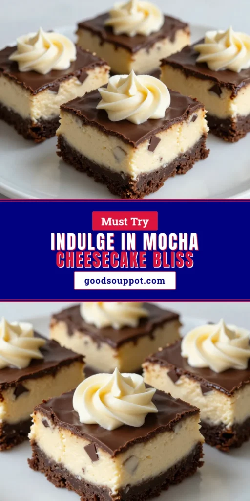 Indulge in these decadent mocha cheesecake brownies that combine rich chocolate and creamy cheesecake in an easy cheesecake brownies recipe. Perfect for coffee lovers, these homemade brownie cheesecakes are a delightful addition to your coffee dessert recipes. With simple ingredients and straightforward steps, you’ll wow your guests with this chocolate brownie recipe. Bake your perfect treat today! #MochaCheesecakeBrownies #CoffeeDessertRecipes #BrownieRecipe #EasyRecipe