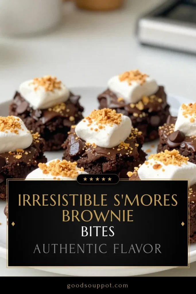 Indulge in these irresistible S’mores Brownie Bites, the perfect mini s’mores dessert for any gathering. These delicious chocolate marshmallow brownies combine rich brownie flavors with gooey marshmallows and crunchy graham crackers. Explore this easy brownie recipe that requires just 15 minutes of prep and is sure to impress! Try making these no-bake s’mores bites for a delightful treat everyone will love. Save this recipe now! #S'moresBrownieBites #EasyDesserts #ChocolateBrownies #MiniS'mores