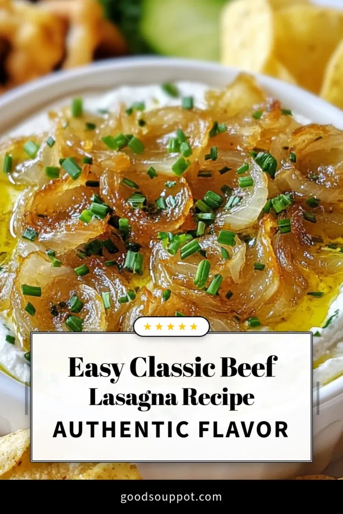 Indulge in the ultimate flavor experience with this creamy caramelized onion dip! Perfect as an easy party appetizer, this savory vegetable dip combines rich caramelized onions with fresh herbs for a delicious herb dip recipe. Add a twist to your gatherings with this delightful creamy onion dip that pairs beautifully with fresh veggies or chips. Don't miss out—save this recipe for your next entertaining event! #CaramelizedOnionDip #EasyPartyAppetizers #SavoryVeggieDip #DipRecipe