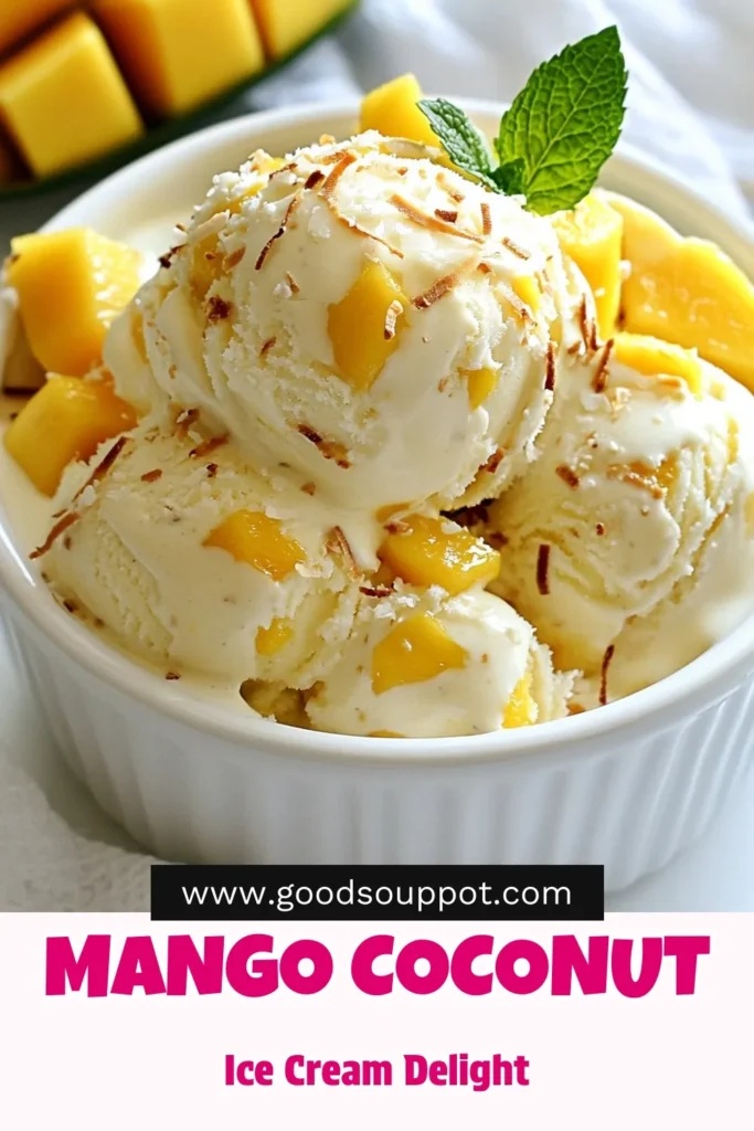 Indulge in a tropical dessert recipe with this homemade mango coconut ice cream! This creamy mango coconut treat is not only refreshing but also vegan, made with coconut milk for a delightful flavor. Perfect for warm days, it's easy to whip up and enjoy with friends and family. Try this vegan mango coconut dessert today and bring a taste of paradise to your home. Pin it now and savor every scoop! #MangoCoconutIceCream #TropicalDessert #VeganDessert #HomemadeIceCream