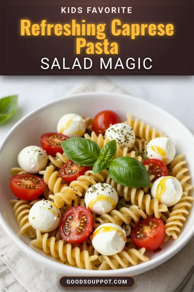 Discover the deliciousness of Caprese Pasta Salad with this easy fusilli pasta recipe! Enjoy the vibrant flavors of fresh mozzarella salad, juicy cherry tomatoes, and fragrant basil in this delightful tomato basil pasta salad. Perfect for a quick meal or summer gatherings, this easy pasta salad will impress your friends and family. Try it today and elevate your pasta game! Save this recipe for later! #CapresePastaSalad #EasyPastaSalad #FusilliPastaRecipe #FreshMozzarellaSalad
