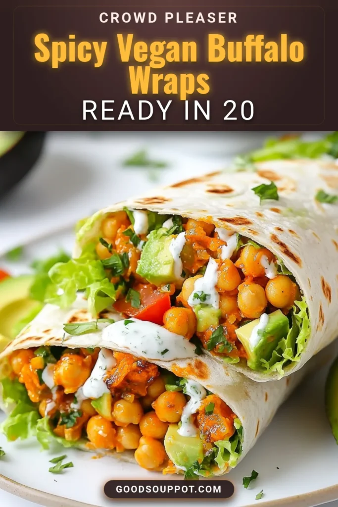 Discover the deliciousness of vegan buffalo chickpea wraps! This easy buffalo chickpea recipe combines seasoned chickpeas, fresh veggies, and creamy vegan ranch in nutritious whole wheat tortillas. Perfect for meal prep or a quick vegan lunch idea, these wraps are packed with flavor and goodness. Try them today and enjoy a satisfying meal that’s sure to impress! Save this recipe for your next lunch idea! #VeganLunchIdeas #BuffaloChickpeaWraps #EasyVeganWraps #HealthyRecipes