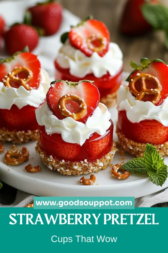 Satisfy your sweet tooth with these delightful Strawberry Pretzel Salad Cups. This easy dessert recipe combines a crunchy pretzel crust with creamy strawberry cream cheese filling, making it the perfect no-bake strawberry dessert. Follow our pretzel salad cups recipe for a refreshing twist that’s sure to impress guests. Ideal for summer gatherings, make sure to save this recipe! #StrawberryPretzelSalad #EasyDessertRecipes #NoBakeDessert #PretzelSaladCups