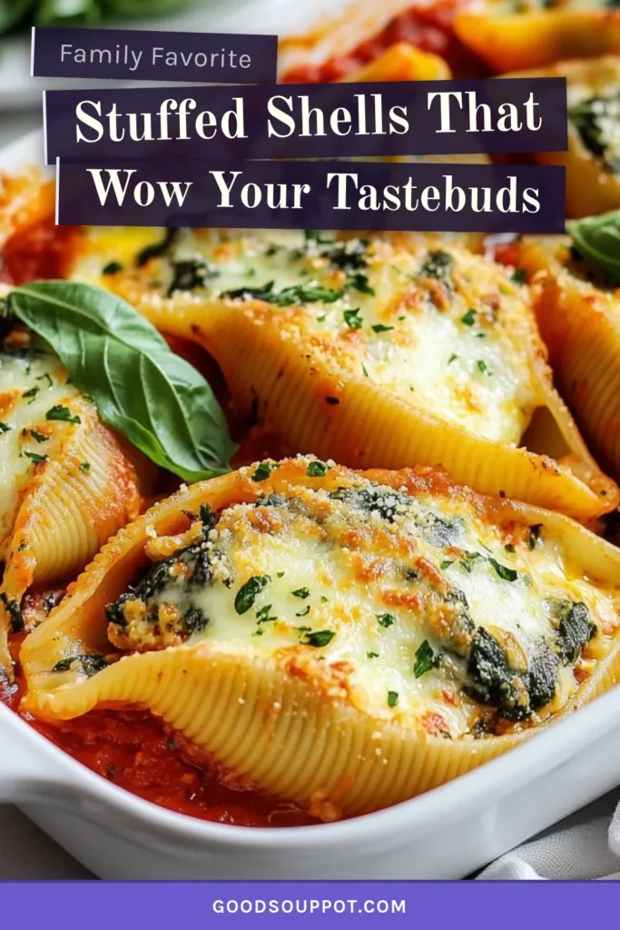 Discover a delicious and easy vegetarian pasta bake with these Spinach Ricotta Stuffed Shells! This stuffed pasta shells recipe combines creamy ricotta and fresh spinach, making it a delightful dish everyone will love. Perfectly filled jumbo pasta shells are baked in marinara sauce for a comforting meal. Try this recipe for an impressive dinner that's simple to prepare. Save this creamy ricotta spinach shells recipe for your next family feast! #SpinachRicottaStuffedShells #StuffedPasta #EasyPastaBake #VegetarianRecipes