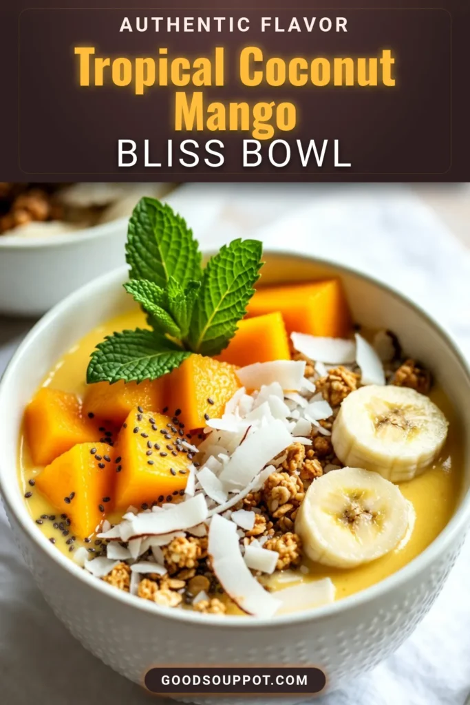 Indulge in a refreshing Coconut Mango Smoothie Bowl that brings the tropics to your breakfast table! This dairy-free smoothie bowl is not only creamy but also packed with flavors from ripe mango and coconut milk. Perfect for a quick breakfast, add healthy smoothie bowl toppings like fresh fruit, chia seeds, and granola for extra crunch. Try this tropical smoothie bowl recipe today and elevate your morning routine! Don’t forget to save this recipe! #SmoothieBowl #TropicalVibes #HealthyEating #DairyFreeRecipes