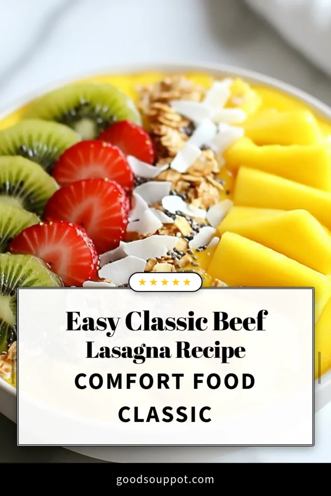 Dive into this vibrant Tropical Pineapple Smoothie Bowl, an easy tropical smoothie bowl recipe perfect for healthy eating. Blend pineapple, banana, and coconut milk for a creamy base that can be topped with fresh fruits, granola, and chia seeds. This healthy smoothie bowl recipe is not only delicious but also visually stunning! Try it today for a refreshing treat. Save this recipe! #TropicalSmoothieBowl #PineappleSmoothieBowl #HealthySmoothieBowl #SmoothieBowlToppings