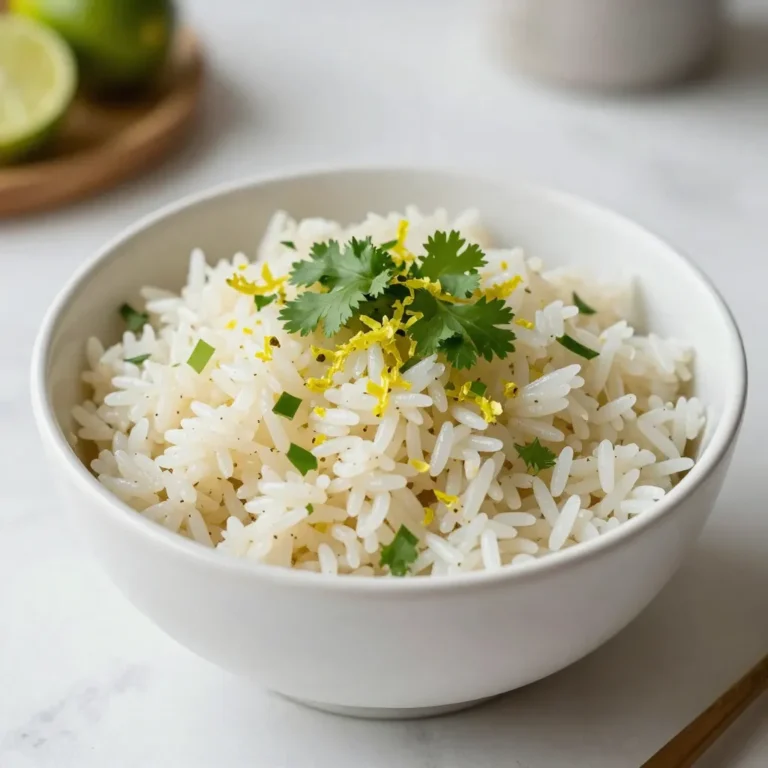 To make zesty cilantro lime rice, gather these items: - 1 cup long-grain white rice - 2 cups vegetable broth (or water) - 1 tablespoon olive oil - 1 lime (zested and juiced) - 1/2 cup fresh cilantro, chopped - 1/2 teaspoon garlic powder - 1/2 teaspoon onion powder - Salt and pepper to taste These ingredients create a bright and fresh flavor. Each one serves a purpose and adds something special. You might want to adjust serving sizes or swap units. Here are some quick conversions: - 1 cup = 8 fluid ounces - 1 tablespoon = 3 teaspoons - 1/2 cup = 4 fluid ounces If you need more rice, just double the amounts. For fewer servings, use half. Running low on an ingredient? Here are some easy swaps: - Rice: Try jasmine or basmati rice for a different flavor. - Vegetable broth: Water works well too. You can add a pinch of salt for taste. - Olive oil: Use avocado oil for a buttery touch. - Fresh cilantro: Parsley gives a different but nice flavor. - Garlic powder: Fresh minced garlic can add a sharper taste. - Onion powder: You can use finely chopped shallots instead. These substitutes keep the dish tasty while using what you have on hand. {{ingredient_image_1}} First, you rinse the rice under cold water. This washes away extra starch. Rinsing helps the rice cook fluffy. Keep rinsing until the water runs clear. This usually takes a few minutes. After rinsing, let the rice drain well. Next, heat olive oil in a medium saucepan on medium heat. Once hot, add your rinsed rice. Toast the rice for 2-3 minutes. Stir it often. You want it to turn a light golden color. This step adds a nice nutty flavor to your dish. After toasting, pour in the vegetable broth or water. Bring the liquid to a boil. This is the time to add a pinch of salt for taste. Once boiling, reduce the heat to low. Cover the saucepan tightly. Let it simmer for about 18-20 minutes. Do not lift the lid during this time. The rice needs steam to cook well. When the time is up, check the rice to see if the liquid is all absorbed. If it is, remove it from the heat. Let it sit, covered, for 5 more minutes to finish cooking. Now, it’s time to fluff your rice. Use a fork to gently mix it. This keeps the grains separate and fluffy. Next, add the lime zest and lime juice. The zest gives a bright kick, while juice adds freshness. Then, sprinkle in garlic powder and onion powder. These spices lift the taste. Finally, fold in the chopped cilantro. Make sure the rice gets coated well. Add salt and pepper to taste. Your zesty cilantro lime rice is ready to serve! To make fluffy rice, rinse it well. Rinse until the water runs clear. This step removes excess starch. Excess starch makes rice sticky. Next, toast the rice in olive oil. Toasting adds flavor and helps keep it fluffy. Stir the rice for about 2-3 minutes. Look for a light golden color. When you add the broth, make sure it boils before lowering the heat. Cover the pot and let it simmer. After cooking, let it rest for five minutes. Fluff it with a fork to keep it airy. You can easily change the flavors in this rice. Add more lime juice for extra zing. Try using lime zest for a brighter taste. Fresh herbs like parsley or mint can also work. If you want a kick, mix in jalapeños. Spice it up with chili powder, too. For a richer taste, use chicken broth instead of vegetable broth. You can also add spices like cumin or coriander. These will give your rice a unique twist. One common mistake is skipping the rinsing step. This can lead to sticky rice. Make sure to toast the rice properly. If you don't toast it enough, the flavor might fall flat. Overcooking the rice can also ruin the dish. Keep an eye on the timer! Lastly, do not skip the resting time after cooking. This step is essential for fluffiness. Avoid these mistakes and you’ll create perfect cilantro lime rice every time! Pro Tips Rinse the Rice: Always rinse your rice under cold water until the water runs clear to remove excess starch and achieve a fluffier texture. Toast for Flavor: Toasting the rice in olive oil before adding liquid enhances its nutty flavor and adds depth to your dish. Let it Rest: After cooking, let the rice sit covered for 5 minutes. This allows the steam to finish cooking the rice and makes it fluffier. Add Freshness: Incorporate the lime juice and zest at the end to preserve their bright flavors and ensure they shine through in the dish. {{image_2}} You can easily change the flavor by adding herbs. Try fresh parsley for a milder taste. Dill brings a unique twist with its fresh, bright notes. Basil adds a sweet, aromatic flavor that pairs well with lime. Each herb offers a new taste and fun experience for your palate. For heat, add fresh jalapeño or chili peppers. Dice them finely and mix them in with the rice. Start with a small amount, then taste before adding more. This lets you control the spice level. The heat complements the lime and cilantro nicely, making the dish exciting. Chicken or shrimp can add protein and make your rice a main dish. For chicken, grill or sauté it with spices before mixing it into the rice. Shrimp cooks fast; just sauté it until pink, then fold it in. Both options bring flavor and heartiness to your meal. You can store leftover zesty cilantro lime rice in an airtight container. Make sure it cools down first. Keep it in the fridge for up to four days. If you want to keep it longer, consider freezing it. To reheat, use either the microwave or stovetop. For the microwave, place the rice in a bowl. Add a splash of water to help steam it. Heat for about one to two minutes. Stir halfway through. For stovetop, add the rice to a pan with a little water. Heat over low until warm. If you want to freeze this rice, pack it into freezer bags. Squeeze out the air and seal tightly. It can last up to three months in the freezer. When you’re ready to eat, thaw it overnight in the fridge. Then reheat as described above. Yes, you can use brown rice. It adds a nutty flavor and more fiber. However, brown rice takes longer to cook than white rice. You will need to adjust the cooking time. For brown rice, simmer for about 40-45 minutes. Cooked cilantro lime rice lasts about 4 to 5 days in the fridge. Store it in an airtight container. Make sure it cools down before sealing. This keeps the rice fresh and tasty for later meals. Yes, this recipe is gluten-free. All ingredients used, like rice and broth, do not contain gluten. Always check labels on packaged items to be safe. Enjoy this dish without worrying about gluten! This blog post covers the essential steps for making delicious cilantro lime rice. We explored key ingredients, precise measurements, and smart substitutes. You learned effective cooking techniques for fluffy rice, along with tips to enhance flavor and avoid mistakes. In closing, experimenting with variations allows you to enjoy this dish in many ways. Whether you choose to add proteins, herbs, or spices, your rice will shine. Enjoy creating your own version of this tasty recipe!