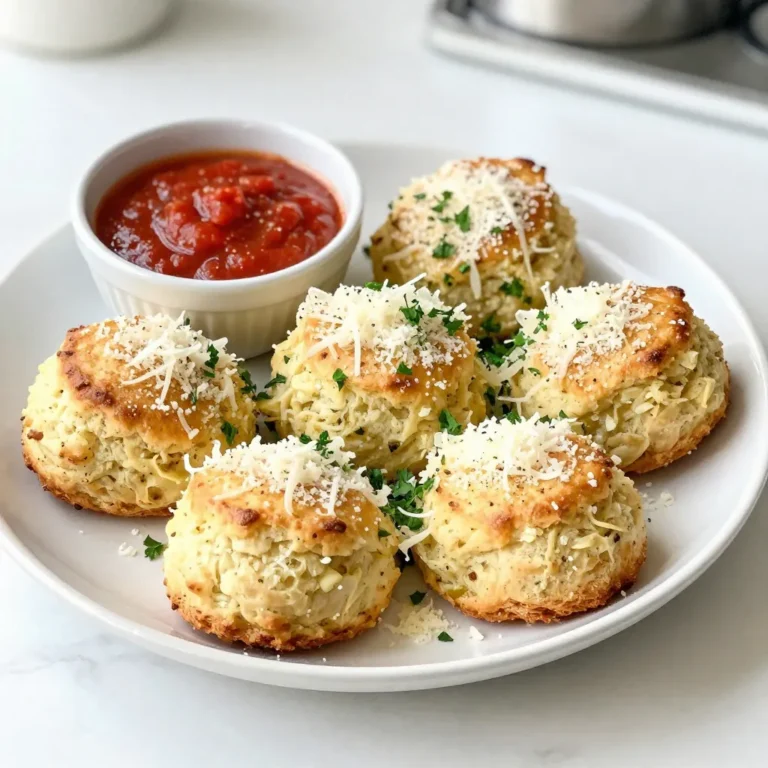 For this recipe, you will need: - 3 cans of refrigerator biscuit dough (16.3 oz each) The biscuit dough is the base of our monkey bread. It adds a soft, fluffy texture that everyone loves. You can find this in the refrigerated section of your store. You will also need: - 1/2 cup unsalted butter, melted - 4 cloves of garlic, minced The garlic and butter mixture gives the bread a rich flavor. Melt the butter before mixing in the minced garlic. This blend coats the dough and adds a yummy garlic kick. Lastly, gather these ingredients: - 1 cup grated Parmesan cheese - 2 tablespoons fresh parsley, chopped - 1 teaspoon dried Italian seasoning - 1 teaspoon garlic powder - Salt and pepper to taste The cheese and seasonings create a tasty crust. Grated Parmesan adds saltiness and depth. Fresh parsley brightens the flavors. Italian seasoning and garlic powder round out the mix. Adjust salt and pepper to fit your taste. {{ingredient_image_1}} First, preheat your oven to 350°F (175°C). This step is key for even baking. Next, grease a Bundt pan well. You can use cooking spray or butter. Open the cans of biscuit dough carefully. Cut each biscuit into quarters. You will end up with about 48 pieces. Set these aside. In a medium bowl, mix the melted butter and minced garlic. Stir until well combined. This garlic butter will add great flavor to the bread. In another bowl, combine the grated Parmesan cheese, chopped parsley, Italian seasoning, garlic powder, salt, and pepper. This mix will coat the biscuit pieces and enhance their taste. Now, take each quartered biscuit piece. Dip it into the garlic butter. Let any extra butter drip off. Next, roll the piece in the cheese and seasoning mix. Make sure each piece is well coated. Layer the coated pieces in the prepared Bundt pan. Stack them as you go. This stacking creates those pull-apart pieces. Pour any leftover garlic butter over the dough. Also, sprinkle any remaining cheese mixture on top. Place the Bundt pan in the preheated oven. Bake for 25-30 minutes. You want the monkey bread to turn golden brown and cooked through. Keep an eye on it to avoid over-baking. Once done, let it cool for about 10 minutes in the pan. Then, invert it onto a serving plate. This step helps keep the shape intact. Serve warm and enjoy the fun of tearing off pieces! To get that perfect golden brown crust, focus on your baking time. Bake the monkey bread for 25 to 30 minutes. Keep an eye on it after 25 minutes. Look for a deep golden color. To check doneness, insert a toothpick. If it comes out clean, your bread is ready! Make sure to coat the biscuit pieces well in the garlic butter and cheese mixture. This adds flavor and helps with browning. Also, allow your monkey bread to rest for about 10 minutes after baking. This helps it set and makes it easier to remove from the pan. You can prep this dish ahead of time. Cut the biscuit dough and mix the garlic butter and cheese blend. Keep them in separate bowls in the fridge. When you’re ready to bake, simply assemble the layers in the Bundt pan. You can also freeze the assembled monkey bread. To do this, wrap it tightly in plastic wrap and then foil. When you're ready to bake, thaw it overnight in the fridge. Bake as directed, adding a few extra minutes if needed. For a beautiful presentation, serve the monkey bread warm. Place it on a large platter or a wooden board. Garnish with fresh parsley for color. You can also add a small bowl of marinara sauce for dipping. Tearing off pieces adds fun to the serving. This makes it a great appetizer for parties or family gatherings. Enjoy the warm, cheesy goodness with your friends and family! Pro Tips Fresh Ingredients: Always use fresh garlic and parsley for the best flavor. Dried herbs can be convenient, but fresh will elevate your dish. Butter Temperature: Ensure the melted butter is not too hot when mixing with the garlic, as it can cook the garlic and alter its flavor. Even Coating: Make sure each biscuit piece is evenly coated in the garlic butter and Parmesan mixture for consistent flavor in every bite. Serving Suggestion: Serve immediately after baking while warm to enjoy the gooey texture. Pair with marinara sauce for a delicious dip! {{image_2}} You can change the cheese for a new taste. Try mozzarella for a stretchy feel. Cheddar adds a sharp bite. For a rich flavor, use fontina or gouda. Mix cheeses for a fun twist. Just keep the Parmesan for that garlic flavor. Herbs can make this dish even better. Try adding fresh basil for a sweet touch. Oregano gives a nice Italian flavor. You can also use rosemary for a strong taste. Mix and match herbs to find your favorite blend. Fresh herbs make the bread smell amazing. If you like heat, add some spice! You can mix red pepper flakes into the cheese blend. Try jalapeños for a kick. You could even use pepper jack cheese for a bold flavor. Just adjust the spice to fit your taste! This will make your monkey bread stand out. To keep your Garlic Parmesan Monkey Bread fresh, store it in an airtight container. Make sure it cools down first. Place a paper towel inside the container to absorb any moisture. This helps keep the bread from getting soggy. It can last up to three days in the fridge. When you want to enjoy your leftovers, preheat your oven to 350°F (175°C). Place the monkey bread on a baking sheet. Cover it loosely with aluminum foil to prevent over-browning. Heat for about 10-15 minutes until warm. If you prefer, you can also microwave single pieces for about 20-30 seconds. If you want to save some for later, freezing works great. Wrap the cooled monkey bread tightly in plastic wrap. Then, place it in a freezer-safe bag or container. It can stay in the freezer for up to three months. When you’re ready to eat it, let it thaw in the fridge overnight. Reheat as mentioned above for the best taste. Yes, you can use frozen biscuit dough. Just thaw the dough first. Cut it into quarters like fresh dough. Follow the same steps for dipping and coating. The taste will still be great. The texture might be slightly different, but it will still be fun to eat. Garlic Parmesan Monkey Bread pairs well with many things. You can serve it with marinara sauce for dipping. A side of salad adds freshness to the meal. You can also enjoy it with soup, like tomato or minestrone. This dish is perfect for parties or game days. To make this dish gluten-free, choose gluten-free biscuit dough. Many brands offer this option in stores. Make sure to check the labels for safety. The rest of the recipe stays the same. Your friends will love this gluten-free treat just as much! This blog post covered the key ingredients, detailed steps, and helpful tips for making Garlic Parmesan Monkey Bread. You learned about the dough, garlic mix, and cheese blend to create rich flavors. I shared ways to achieve the perfect bake and ideas for serving. You can even customize it with different cheeses and herbs. Don’t forget about storing and reheating leftovers properly. Enjoy crafting this tasty dish, and don't hesitate to experiment with variations!