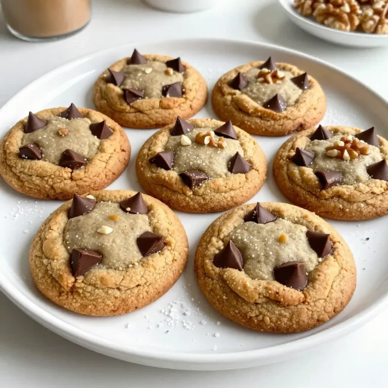 To make these cookies, you need the following ingredients: - 1 cup unsalted butter (2 sticks) - 1 cup brown sugar, packed - 1/2 cup granulated sugar - 2 large eggs - 2 teaspoons vanilla extract - 3 cups all-purpose flour - 1 teaspoon baking soda - 1 teaspoon sea salt - 1 1/2 cups semi-sweet chocolate chunks - 1/2 cup chopped walnuts (optional) Using the right amounts is key to great cookies. The butter must be unsalted to control the salt level. Brown sugar adds moisture and flavor, while granulated sugar helps cookies spread. The eggs bind the mix and add richness. You need the flour to give structure. Baking soda helps them rise, while salt boosts the taste. Lastly, the chocolate chunks provide that sweet, melty goodness. Feel free to mix it up! You can add 1/2 cup of chopped walnuts for crunch and flavor. If you like, swap some chocolate chunks for white chocolate or dark chocolate. You could even add a pinch of cinnamon for a warm spice. Each tweak adds a unique twist to this classic treat! {{ingredient_image_1}} Start by preheating your oven to 350°F (175°C). This heat is perfect for baking cookies. While the oven heats, line two baking sheets with parchment paper. This step keeps the cookies from sticking. It also makes cleanup a breeze. Make sure to leave some space between the sheets for air to flow. Next, you will make the brown butter. In a medium saucepan, melt 1 cup of unsalted butter over medium heat. Watch it closely and stir often. After about 5-7 minutes, the butter will turn golden brown. It will also smell nutty. This is the key to rich flavor. Be careful not to let it burn. Once it is browned, remove it from the heat and let it cool slightly. In a large mixing bowl, combine 1 cup of packed brown sugar and 1/2 cup of granulated sugar. Pour in the cooled brown butter. Mix it well until smooth. Now, add 2 large eggs, one at a time. Make sure to mix well after each egg. Stir in 2 teaspoons of vanilla extract for extra taste. In another bowl, whisk together 3 cups of all-purpose flour, 1 teaspoon of baking soda, and 1 teaspoon of sea salt. Gradually add this dry mix to your wet ingredients. Stir gently until just combined. Be careful not to overmix. Finally, fold in 1 1/2 cups of semi-sweet chocolate chunks and 1/2 cup of chopped walnuts if you like. Your dough is ready to scoop! To make brown butter, start with unsalted butter in a pan. Cook it over medium heat. Stir it often. Keep an eye on it. After about five to seven minutes, it will turn golden brown. The butter will give off a nutty smell. This is when you need to remove it from the heat. Let it cool a bit before using. Brown butter adds depth to your cookies, making them taste special. Baking time can change how your cookies turn out. For chewy cookies, bake for about 10 minutes. The edges should be golden, and the center looks soft. If you prefer crispy cookies, bake them for up to 12 minutes. They will be golden all over. Remember, cookies will continue to cook on the baking sheet after you take them out. So, watch them closely! To keep cookies fresh, store them in an airtight container. This helps maintain their softness. If you want them to stay chewy, add a slice of bread to the container. The bread keeps the cookies moist. For longer storage, you can freeze them. Wrap each cookie in plastic wrap and place them in a freezer bag. When you want to enjoy them, thaw them at room temperature. They will taste as good as fresh! Pro Tips Browning Butter: Make sure to keep a close eye on the butter while it's browning, as it can go from perfect to burnt quickly. Look for a golden color and a nutty aroma. Chill the Dough: For even better flavor and texture, consider chilling the dough for at least 30 minutes before baking. This helps the cookies to hold their shape. Sea Salt Finish: Sprinkling a little sea salt on top of the cookies right before baking enhances their flavor and adds a gourmet touch. Storing Cookies: Store baked cookies in an airtight container at room temperature for up to a week, or freeze for longer storage. They taste great even after freezing! {{image_2}} You can mix things up with sugars in this recipe. Instead of brown sugar, try using coconut sugar for a slight caramel flavor. You can also use all granulated sugar if you prefer a lighter taste. Each sugar gives a unique texture and flavor, so feel free to experiment. Want to add some flair to the cookies? You can mix in chopped walnuts or pecans for crunch. If you love spice, try a pinch of cinnamon or nutmeg. These flavors can change the whole cookie experience. Get creative and make the recipe your own! For a gluten-free treat, swap out all-purpose flour for a gluten-free flour blend. Make sure the blend contains xanthan gum for the right texture. You can also use almond flour for a nutty taste. Just remember, the baking time may vary, so keep an eye on your cookies! To keep your brown butter chocolate chunk cookies fresh, store them in an airtight container. This keeps them soft and chewy. If you want to keep them for longer, layer the cookies with parchment paper. This method helps them not stick together. Make sure to place the container in a cool, dry place away from sunlight. Freezing cookies is a great way to enjoy them later. First, let the cookies cool completely. Then, place them on a baking sheet in a single layer. Freeze them for about an hour until firm. After that, transfer the cookies to a freezer-safe bag or container. They can last up to three months in the freezer. When you want one, just take it out, and enjoy! Reheating your cookies can bring back their fresh-baked taste. Preheat your oven to 350°F (175°C). Place the cookies on a baking sheet. Heat them for about 5 to 7 minutes. This warms them up nicely and keeps them soft. You can also use a microwave. Heat a cookie for about 10-15 seconds. This method makes them warm but watch closely to avoid them getting too hot. Brown sugar adds moisture and a rich flavor. It helps make the cookies soft and chewy. Granulated sugar helps with structure and sweetness. Using both gives you the best of both worlds. Yes! You can use milk chocolate or dark chocolate instead of semi-sweet. You can even mix them for a fun twist. Try adding white chocolate chunks or even peanut butter chips. Choose what you love! Look for golden edges and slightly underbaked centers. The cookies will firm up as they cool. If they are too puffy, they need more time. Keep an eye on them, as every oven is different! This blog post covered the key steps and ingredients for making delicious cookies. We explored how to prepare your oven, make brown butter, and mix your ingredients. I shared tips for perfecting your batch and storing the cookies for freshness. By trying variations, you can customize flavors and even accommodate dietary needs. Making cookies can be fun and rewarding. With these insights, you can bake like a pro. Enjoy the process and the tasty results!