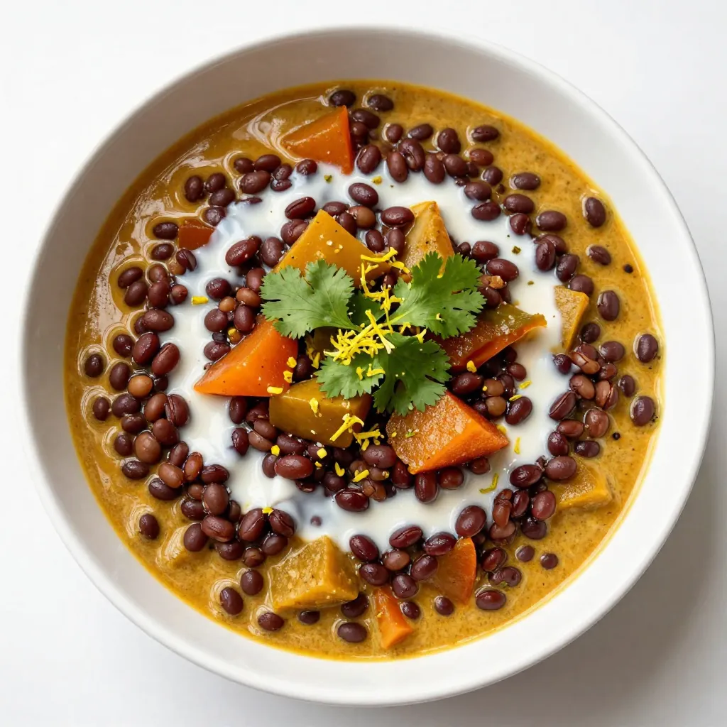 To make a creamy coconut lentil curry, gather these fresh and easy-to-find ingredients: - 1 cup red lentils, rinsed - 1 can (400ml) coconut milk - 1 medium onion, finely chopped - 2 cloves garlic, minced - 1 inch ginger, grated - 1 medium carrot, diced - 1 bell pepper, diced (any color) - 1 can (14 oz) diced tomatoes - 1 tablespoon curry powder - 1 teaspoon turmeric powder - 1 teaspoon cumin seeds - 1 tablespoon olive oil - Salt and pepper to taste - Fresh cilantro, for garnish - Zest of 1 lime - 1 tablespoon lime juice Each ingredient plays a key role. The red lentils form the base, while coconut milk adds creaminess. Onions, garlic, and ginger bring depth to the flavor. Carrots and bell peppers add color and nutrition. The spices—like curry powder and turmeric—give warmth and richness to the dish. You can adjust the spices to fit your taste. For example, add more chili powder if you like heat. Fresh cilantro at the end adds a burst of freshness. Use lime zest and juice for a zesty kick. This dish is not only simple but also packed with flavor. Enjoy making your creamy coconut lentil curry! {{ingredient_image_1}} 1. Heat the olive oil in a large pot over medium heat. 2. Add the cumin seeds and sauté them for about 1 minute. They should smell great. 3. Next, toss in the chopped onion. Cook it until it is soft and clear, about 5 minutes. 4. Add the minced garlic and grated ginger. Cook for another minute until fragrant. 5. Now, add the diced carrot and bell pepper. Cook for 3-4 minutes, stirring often until they start to soften. 6. Sprinkle in the curry powder and turmeric powder. Stir well to coat the veggies in the spices. 7. Pour in the diced tomatoes and the rinsed lentils. Mix everything together. 8. Finally, add the coconut milk and 2 cups of water. Stir until combined. 1. Bring the mixture to a gentle boil over medium heat. 2. Once it boils, lower the heat to low. Cover the pot and let it simmer for 20-25 minutes. 3. Check the lentils and veggies for tenderness. They should be soft and ready. 4. Season the curry with salt, pepper, lime zest, and lime juice. Stir well to blend the flavors. 5. Serve hot, and top with fresh cilantro. Enjoy it with rice or your favorite bread! - Choosing the right lentils: I recommend using red lentils. They cook fast and turn creamy. Avoid green or brown lentils as they take longer and stay firm. - Adjusting spice levels: Start with one tablespoon of curry powder. You can always add more later. If you love heat, try adding red pepper flakes or fresh chili. - Cooking time and texture tips: Simmer your curry for 20-25 minutes. This lets the lentils soften and absorb flavors. If you prefer a thicker curry, cook it a bit longer. - Suggested herbs and additional spices: Fresh cilantro adds brightness. You can also try adding fresh basil or mint for a twist. A pinch of cinnamon can bring warmth. - Adding sweetness or heat: If your curry is too spicy, add a teaspoon of sugar or honey. This balances the heat and adds depth. - Experimenting with coconut milk brands: Not all coconut milk is the same! Some brands are thicker and creamier. Try a few to find your favorite. Pro Tips Use fresh spices: Fresh spices can significantly enhance the flavor of your curry. Consider grinding whole spices like cumin seeds just before cooking for maximum aroma. Adjust the heat: If you prefer a spicier curry, add some chopped green chilies or a pinch of cayenne pepper along with the other spices. Make it creamy: For an even creamier texture, blend a portion of the cooked lentils and vegetables before serving, then mix it back into the pot. Garnish creatively: Experiment with different garnishes such as toasted coconut flakes, slivered almonds, or a drizzle of coconut cream for added texture and visual appeal. {{image_2}} You can change up the protein in your creamy coconut lentil curry easily. Adding chicken gives a hearty feel. Shrimp adds a touch of seafood flavor. If you want a plant-based option, tofu works great too. Just cut the tofu into cubes and add it during cooking. For a vegetarian or vegan twist, use chickpeas. They add protein and texture, making the dish satisfying. Feel free to swap out the vegetables in your curry. Try adding spinach for some greens. Zucchini can add a nice texture too. You can even toss in sweet potatoes for a touch of sweetness. Using seasonal veggies makes this dish fresh and fun. Think about what you have on hand. This way, you can make the recipe your own. Pair your creamy coconut lentil curry with rice or naan. Both options soak up the sauce well. You can also serve it with a side salad for a light touch. When plating, try to make it look nice. A sprinkle of fresh cilantro on top adds color and flavor. Use lime wedges on the side for a zesty kick. Aim for serving sizes of about one cup per person for a filling meal. Enjoy your curry warm for the best taste. To keep your creamy coconut lentil curry fresh, store it in an airtight container. Place it in the fridge if you plan to eat it within three days. Make sure it is completely cool before sealing. If you want to save it longer, you can freeze it. Use a freezer-safe container and leave some space at the top. The curry can last up to three months in the freezer. When you're ready to enjoy your leftovers, gently reheat the curry. You can use a pot on the stove over low heat. Stir it often to avoid sticking. If you prefer the microwave, place it in a microwave-safe bowl. Heat it in short intervals, stirring in between, until it’s hot. To keep the flavor and texture, add a splash of water or extra coconut milk while reheating. This helps return some creaminess. Enjoy it with fresh rice or bread to complete your meal! Yes, you can use other lentils. Brown or green lentils work well. However, they may take longer to cook. Red lentils cook faster and break down more. This gives the curry a creamier texture. Yes, this recipe is gluten-free. All the ingredients, like lentils and coconut milk, are safe for a gluten-free diet. Just make sure any added seasonings are also gluten-free. To add spice, try red pepper flakes or diced fresh chili. You can also add a teaspoon of cayenne pepper. Start with a little, and taste as you go. This way, you can control the heat level. Yes, you can make this curry ahead of time. It tastes even better the next day as the flavors mix. Store it in an airtight container. Keep it in the fridge for up to three days. Serve this curry with rice or naan bread. You can also enjoy it with quinoa for a healthy twist. A fresh salad or steamed vegetables make a great side dish too. You now have all you need to make a delicious lentil curry. With simple ingredients like red lentils, coconut milk, and fresh veggies, it’s easy to prepare. Remember to adjust the spices to fit your taste. Try different proteins or vegetables to make it unique. Enjoy leftovers by following the storage tips and reheating correctly. I hope this recipe inspires you to cook and share this tasty dish with others. Happy cooking!