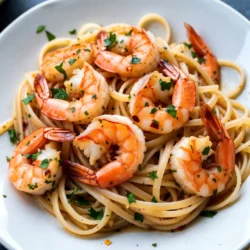 To make Garlic Herb Shrimp Scampi, you need a few key ingredients: - 1 pound large shrimp, peeled and deveined - 4 cloves garlic, minced - 4 tablespoons unsalted butter - 2 tablespoons olive oil - 1 teaspoon red pepper flakes - 1 lemon, zested and juiced - 1/4 cup fresh parsley, chopped - 1/4 cup fresh basil, chopped - Salt and pepper to taste - 8 ounces linguine or spaghetti These main ingredients bring a burst of flavor to your dish. The shrimp adds protein, while garlic gives it that lovely aroma. The herbs and lemon zest brighten the meal. You can customize your Garlic Herb Shrimp Scampi with extra flavors: - Grated Parmesan cheese for serving (optional) - Extra lemon wedges for garnish - A dash of white wine for depth Parmesan cheese adds a creamy touch. Another squeeze of lemon brightens the dish even more. When buying shrimp, look for these signs of freshness: - Clear, shiny shells - No strong fishy smell - Firm texture when you touch them Fresh shrimp should smell like the sea, not fishy. If you can, buy shrimp that were caught locally. This way, you get the best flavor and support local fishermen. {{ingredient_image_1}} To make Garlic Herb Shrimp Scampi, start by cooking the pasta. While the pasta cooks, sauté the garlic and shrimp in a skillet. After the shrimp turn pink, you add lemon and herbs. Finally, mix it all with the pasta for a tasty meal. 1. Cook the Pasta: Fill a large pot with salted water and bring it to a boil. Add 8 ounces of linguine or spaghetti. Cook until al dente, following package directions. Drain the pasta, but save 1/2 cup of the pasta water. 2. Sauté the Shrimp: In a large skillet, melt 2 tablespoons of butter with 2 tablespoons of olive oil over medium heat. Add 4 cloves of minced garlic and 1 teaspoon of red pepper flakes. Sauté for 1-2 minutes until you smell the garlic. 3. Add the Shrimp: Turn the heat to medium-high. Add 1 pound of peeled and deveined shrimp to the skillet. Season with salt and pepper. Cook the shrimp for about 2-3 minutes on each side until they turn pink and opaque. 4. Blend in the Flavor: Pour the juice of 1 lemon into the skillet along with its zest. Add the remaining 2 tablespoons of butter. Stir until the butter melts and makes a sauce. 5. Combine with Pasta: Add the drained pasta to the skillet. Stir in 1/4 cup of chopped parsley and 1/4 cup of chopped basil. Toss everything together. If the sauce looks too thick, add some reserved pasta water to loosen it. 6. Serve: Plate the shrimp scampi and add more fresh herbs on top. You can also sprinkle some grated Parmesan cheese if you like. - Use large shrimp for the best texture. - Don’t overcook the shrimp; they cook fast. - Always season the shrimp well for better flavor. - Fresh herbs make a big difference in taste. - Keep the heat high when adding shrimp for a nice sear. When making garlic herb shrimp scampi, a few common mistakes can ruin your dish. First, don’t overcook the shrimp. They only need about 2-3 minutes per side. If they turn rubbery, you’ve cooked them too long. Second, avoid using too much salt. The butter and cheese add flavor. Third, don’t skip the pasta water. It helps the sauce cling to the pasta. To boost the flavor, try adding a splash of white wine. It adds depth and pairs well with shrimp. You can also use fresh herbs. Mix in more parsley or basil right before serving. For a spicy kick, add more red pepper flakes. If you love citrus, add more lemon zest for a bright taste. You’ll need a few key tools to make this dish shine. A large skillet is essential for cooking the shrimp. Use a pot for boiling the pasta. A sharp knife and cutting board make chopping herbs easy. A pasta fork can help you toss the pasta just right. Finally, a zester will help you get the lemon zest without the bitter pith. Pro Tips Use Fresh Shrimp: For the best flavor and texture, opt for fresh shrimp instead of frozen. If using frozen shrimp, make sure to thaw them completely and pat them dry before cooking. Don’t Overcook the Shrimp: Shrimp cook quickly; they will turn pink and opaque in just a few minutes. Overcooking can lead to rubbery shrimp, so keep an eye on them! Save Your Pasta Water: The reserved pasta water is starchy and can help adjust the thickness of your sauce, making it creamier and helping it cling to the pasta. Herb Variations: Feel free to experiment with different herbs. Fresh thyme or dill can add a unique flavor profile to your shrimp scampi! {{image_2}} To spice things up, add more heat with extra red pepper flakes. You can also toss in diced jalapeños for a fresh kick. If you love bold flavors, consider adding a splash of hot sauce while cooking. This will give your dish a zesty twist that pairs well with the shrimp. For a rich, creamy option, add heavy cream or cream cheese to the sauce. Start by stirring in about 1/2 cup of cream after the lemon juice. This change makes the dish smooth and decadent. You can also add a bit of grated cheese to enhance the creaminess. It’s a comforting twist on the classic. If you need a gluten-free dish, swap traditional pasta for zucchini noodles or gluten-free pasta. Both options keep the meal light and fresh. For a low-carb version, use spaghetti squash instead of pasta. Cook the squash until tender, then shred it into strands. This keeps your meal tasty and guilt-free! To keep your Garlic Herb Shrimp Scampi fresh, place leftovers in an airtight container. Make sure to cool the dish first. Store it in the fridge for up to two days. This way, the shrimp and pasta stay tasty and safe to eat later. Reheating shrimp scampi is simple. Use a skillet over low heat. Add a splash of water or broth to help steam the dish. Stir often until it's warmed through. This method keeps the shrimp tender. Avoid using a microwave, as it can make the shrimp tough. You can freeze shrimp scampi, but it’s best without the pasta. Place cooled shrimp in a freezer-safe bag. Remove as much air as possible. Label the bag with the date. It can last up to three months. When ready to eat, thaw it in the fridge overnight. Sauté it again to warm through and serve with freshly cooked pasta. You can tell shrimp are cooked when they turn pink and opaque. This usually takes about 2-3 minutes per side. If they curl into a C shape, they are done. Overcooking makes them tough, so watch closely. I recommend using a timer to keep track. Yes, you can use frozen shrimp. Just thaw them first. You can place them in cold water for about 15-20 minutes. Make sure to drain them well before cooking. Frozen shrimp may need a minute or two more cooking time to ensure they are fully cooked. Garlic Herb Shrimp Scampi pairs well with many sides. Here are some tasty options: - Garlic bread for dipping in the sauce - A fresh green salad with a light dressing - Steamed vegetables like broccoli or asparagus - Rice or quinoa for a hearty meal These sides add balance and make your meal more filling. Garlic Herb Shrimp Scampi is a simple and tasty dish. We explored fresh ingredients, cooking steps, and common mistakes. I shared tips on making it extra flavorful and offered fun recipe variations, like spicy and creamy scampi. Storing leftovers is easy with the right methods. Remember, shrimp cook fast, so keep an eye on them. Enjoy your cooking journey, and don't be afraid to experiment!