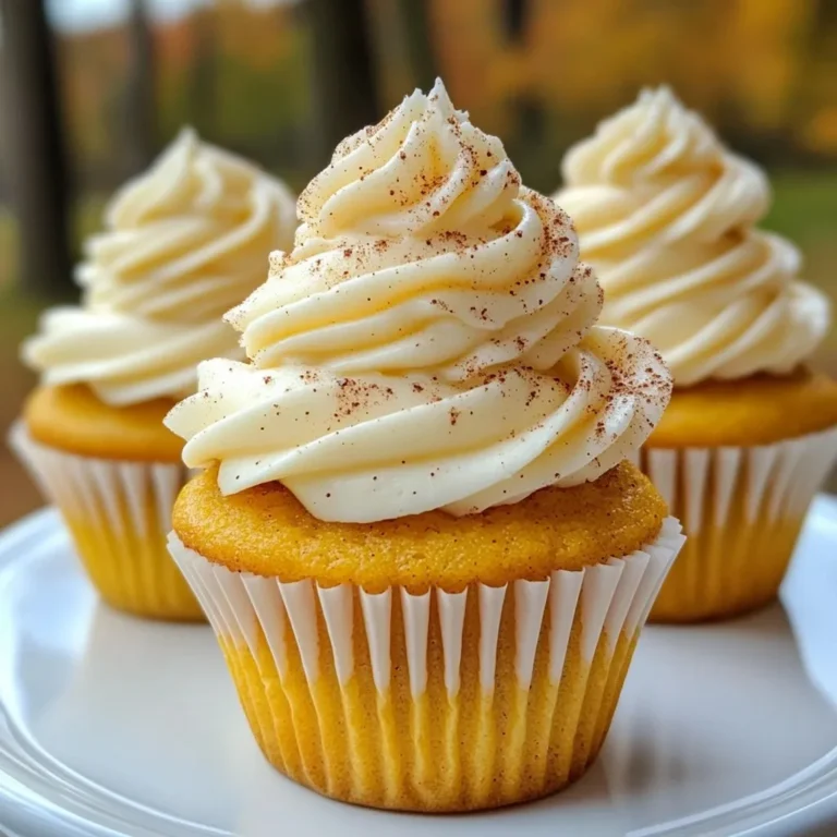 For these delightful cupcakes, gather these key ingredients: - Dry ingredients: - 1 ½ cups all-purpose flour - 1 cup granulated sugar - ½ cup brown sugar, packed - 1 teaspoon baking powder - ½ teaspoon baking soda - ½ teaspoon salt - 2 teaspoons pumpkin pie spice - Wet ingredients: - ½ cup unsalted butter, softened - 2 large eggs - 1 cup canned pumpkin puree - ½ cup strong brewed coffee, cooled - 1 teaspoon vanilla extract - Optional: - ½ cup semi-sweet chocolate chips These ingredients blend perfectly to create a cupcake that sings fall flavors. The pumpkin pie spice adds warmth, while the brewed coffee gives a nice kick. To top your cupcakes, you will need: - 1 cup unsalted butter, softened - 4 cups powdered sugar - 2 teaspoons vanilla extract - 1 tablespoon milk or heavy cream (as needed) - 1 teaspoon pumpkin pie spice This frosting is sweet and creamy. The pumpkin pie spice in the frosting ties it all together. It makes each bite feel like a cozy fall day. {{ingredient_image_1}} - Preheat your oven to 350°F (175°C). - Line a muffin tin with cupcake liners. - In a large bowl, whisk together: - 1 ½ cups all-purpose flour - 1 cup granulated sugar - ½ cup brown sugar, packed - 1 teaspoon baking powder - ½ teaspoon baking soda - ½ teaspoon salt - 2 teaspoons pumpkin pie spice - In another bowl, beat ½ cup softened butter until creamy. - Add 2 large eggs, mixing well after each one. - Stir in: - 1 cup canned pumpkin puree - ½ cup cooled brewed coffee - 1 teaspoon vanilla extract - Gradually mix the dry ingredients into the wet ingredients. - If you like, fold in ½ cup semi-sweet chocolate chips for a sweet surprise. - Divide the batter evenly among the liners, filling each about two-thirds full. - Bake for 18-20 minutes. - Check with a toothpick; it should come out clean. - Let the cupcakes cool in the tin for 5 minutes. - Transfer the cupcakes to a wire rack and cool completely before frosting. To make fluffy Pumpkin Spice Latte cupcakes, start with room temperature ingredients. Cold butter and eggs do not mix well. Beat the butter until it is creamy. This adds air, making your cupcakes light. When you mix the dry and wet ingredients, do so gently. Overmixing can lead to dense cupcakes. Just combine until you no longer see dry flour. Frosting should be smooth and creamy. To achieve this, beat the softened butter until fluffy. Slowly add in the powdered sugar. Mix well to avoid lumps. If the frosting is too thick, add 1 tablespoon of milk or cream. This helps to reach the right consistency. You want it to spread easily and hold its shape on the cupcakes. Presentation makes a big impact. Place your cupcakes on a festive platter. Add decorative items like small pumpkins or cinnamon sticks. This enhances the fall theme. For a finishing touch, sprinkle extra pumpkin pie spice on top. It adds color and hints at the flavors inside. Serve with a warm mug of coffee for a cozy treat. Pro Tips Use Fresh Spices: For the best flavor, use freshly ground pumpkin pie spice instead of pre-packaged. This enhances the aromatic profile of your cupcakes. Cool Completely: Ensure cupcakes cool completely before frosting to prevent the icing from melting and sliding off. Experiment with Toppings: Try adding crushed nuts or caramel drizzle on top of the frosting for added texture and flavor. Store Properly: Keep cupcakes in an airtight container at room temperature for up to three days, or refrigerate for longer freshness. {{image_2}} You can have fun by trying new spices or flavors. Instead of pumpkin pie spice, use cinnamon or nutmeg for a fresh twist. Add a dash of ginger for warmth or a bit of cocoa powder for a chocolatey touch. If you love coffee, try using espresso powder in the batter. You can also swap the pumpkin puree for mashed bananas or applesauce for a fruity flavor. These changes can make your cupcakes unique and exciting! If you need gluten-free cupcakes, use a gluten-free flour blend instead of regular flour. Look for blends that work well in baking. For a dairy-free option, replace butter with coconut oil or a dairy-free spread. Use almond milk or soy milk in place of regular milk in the frosting. These changes keep the taste great while meeting dietary needs. Decorating your cupcakes can make them even more fun! Use cream cheese frosting instead of buttercream for a tangy taste. Add toppings like crushed nuts, caramel drizzle, or chocolate shavings for extra flair. For a festive look, use sprinkles that match the season. You can also place small candy pumpkins on top or a cinnamon stick as a garnish. These little touches can make your cupcakes stand out at any gathering! To keep your pumpkin spice latte cupcakes fresh, store them in an airtight container. This helps them stay moist and tasty. If you have frosted them, wait until they cool completely. Then, place them gently in the container. Keep the container at room temperature for best results. Avoid direct sunlight and heat sources. If you want to save some for later, freezing is a great option. Wrap each cupcake in plastic wrap, then place them in a freezer bag. This method locks in their flavor and texture. You can freeze the cupcakes for up to three months. When you want to eat them, thaw them in the fridge overnight or at room temperature for a few hours. At room temperature, your cupcakes will stay fresh for about three days. If you keep them in the fridge, they can last up to a week. The cool air keeps them from drying out. However, I recommend enjoying them within a few days for the best taste. Yes, you can use fresh pumpkin. To do this, you need to cook the pumpkin first. Start by cutting the pumpkin into pieces. Remove the seeds and skin. Then, boil or roast the pieces until they are soft. After that, mash the pumpkin until smooth. Measure out one cup for your cupcakes. Fresh pumpkin gives a nice flavor but may have more moisture. Adjust your dry ingredients if needed. To keep your cupcakes from sinking, follow these tips. First, do not overmix your batter. Mix it just until combined. This helps keep air in the batter, which makes cupcakes rise. Second, make sure your baking powder and baking soda are fresh. Old leavening agents may not work well. Finally, fill the cupcake liners only two-thirds full. This gives them space to rise without spilling over. If you don't have pumpkin pie spice, you can make your own blend. Use the following spices for a great substitute: - 1 teaspoon cinnamon - ½ teaspoon nutmeg - ½ teaspoon ginger - ¼ teaspoon allspice Mix these spices together. You can adjust the amounts to your taste. Other spices like cloves or cardamom can also add great flavor. You can make frosting creamy without heavy cream. Instead, use milk or even almond milk. Start by beating softened butter until fluffy. Gradually add powdered sugar until well mixed. If the frosting is too thick, add a tablespoon of milk. Mix until you reach your desired consistency. This will keep your frosting smooth and easy to spread. You now have all you need to bake delicious cupcakes. We covered the key ingredients, steps, and tips you require to succeed. Remember to mix your wet and dry items well. Follow the cooling and frosting tips for the best results. Don’t hesitate to get creative with flavors and decorations. Baking is fun, and you can store these treats for future enjoyment. Enjoy every bite of your homemade cupcakes. Happy baking!