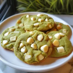 - 1 cup all-purpose flour - 1 tablespoon matcha green tea powder - 1/2 cup unsalted butter, softened These main ingredients give the cookies their unique taste and texture. All-purpose flour provides the base. Matcha green tea powder adds a beautiful green color and a rich flavor. Unsalted butter makes the cookies soft and chewy. - 1/2 cup granulated sugar - 1/2 cup packed brown sugar The sweeteners balance the earthy matcha. Granulated sugar gives a nice crunch. Brown sugar adds moisture and a hint of caramel flavor. - 1/2 teaspoon baking soda - 1 teaspoon vanilla extract - 1 cup white chocolate chips - Optional: 1/4 cup chopped macadamia nuts Baking soda helps the cookies rise and stay soft. Vanilla extract adds warmth and depth. White chocolate chips melt into creamy pockets of sweetness. If you like, add macadamia nuts for a fun crunch. These ingredients together create a delightful cookie experience. {{ingredient_image_1}} 1. Preheat your oven to 350°F (175°C). This heat will help the cookies bake evenly. 2. Line a baking sheet with parchment paper. This keeps the cookies from sticking. 3. In a bowl, whisk together the following dry ingredients: - 1 cup all-purpose flour - 1 tablespoon matcha green tea powder - 1/2 teaspoon baking soda - 1/4 teaspoon salt Mix until everything looks well combined. Set this bowl aside while you work on the next steps. 1. In a large mixing bowl, cream together: - 1/2 cup unsalted butter, softened - 1/2 cup granulated sugar - 1/2 cup packed brown sugar Use a mixer to blend these ingredients until they are light and fluffy. 2. Add in: - 1 large egg - 1 teaspoon vanilla extract Beat these into the butter-sugar mix until fully combined. 1. Gradually add the dry mixture into the wet ingredients. Mix just until combined. Be careful not to overmix; this keeps the cookies soft. 2. Fold in: - 1 cup white chocolate chips - Optional: 1/4 cup chopped macadamia nuts Gently mix these in. The chocolate and nuts should be evenly spread throughout the dough. 1. Drop rounded tablespoons of dough onto your prepared baking sheet. Space them about 2 inches apart. This allows them to spread without sticking together. 2. Bake in the preheated oven for 10-12 minutes. Look for lightly golden edges and set centers. 3. Once baked, take the cookies out and let them cool on the baking sheet for 5 minutes. Then, transfer them to a wire rack to cool completely. Enjoy your matcha white chocolate cookies! - Bake your cookies at 350°F (175°C). This gives a nice, even bake. - Check them after 10 minutes. The edges should look golden. - Do not wait until they are hard. They will set as they cool. - Mix your dough gently. Overmixing can make cookies tough. - Choose high-quality matcha powder. It should be bright green and fine. - Look for white chocolate with a high cocoa butter content. This gives great taste. - If you love crunch, add chopped macadamia nuts. They pair well with matcha. - Arrange your cookies on a pretty plate. This makes them look inviting. - For a fun touch, sprinkle a bit of matcha on top before serving. - Serve with a cup of tea for a delightful combo. It enhances the flavors! Pro Tips Use High-Quality Matcha: The flavor of your cookies will greatly depend on the quality of the matcha powder. Opt for culinary grade matcha for the best results. Chill the Dough: For thicker cookies, consider chilling the dough for 30 minutes before baking. This helps prevent spreading and enhances texture. Experiment with Add-ins: Feel free to customize your cookies by incorporating other ingredients like dried fruits or nuts to add unique flavors and textures. Store Properly: Keep your cookies in an airtight container at room temperature to maintain their freshness for up to a week. {{image_2}} You can make these cookies even more exciting with new flavors. Adding different nuts gives a nice crunch. Try walnuts or pecans for a rich taste. You can also mix in some citrus zest. Lemon or orange zest adds a refreshing twist that brightens the matcha flavor. Want to make these cookies gluten-free? Use a gluten-free flour blend instead of all-purpose flour. This swap keeps the texture nice and light. If you need a vegan option, replace the egg with a flaxseed egg. Just mix one tablespoon of ground flaxseed with three tablespoons of water and let it sit until thick. Also, choose dairy-free white chocolate chips for a tasty vegan treat. Make your cookies festive with seasonal mix-ins. During the holidays, add peppermint extract or crushed candy canes for a minty flavor. Dried cranberries also give a nice pop of color and sweetness. These changes make the cookies perfect for any celebration. To keep your matcha white chocolate cookies fresh, store them in a cool, dry place. Place the cookies in an airtight container. This helps keep them soft and chewy. You can also layer parchment paper between cookies to avoid sticking. Glass or plastic containers work well for this. You can freeze unbaked dough. Form the dough into balls and place them on a baking sheet. Freeze the balls for about one hour. Once frozen, transfer them to a freezer bag. When you want fresh cookies, bake directly from the freezer. Just add a couple of extra minutes to the baking time. For baked cookies, let them cool completely. Then, place them in an airtight container or a freezer bag. They can last up to three months in the freezer. When ready to enjoy, thaw them at room temperature. At room temperature, your cookies will last about five days. Keep them in an airtight container to maintain freshness. Signs of spoilage include a hard texture or an off smell. If you see mold, throw them away. Fresh cookies should be soft and fragrant. Can I use a different type of chocolate? Yes, you can swap white chocolate for dark or milk chocolate. Each type adds its own flavor. Dark chocolate gives a richer taste, while milk chocolate adds creaminess. Choose what you like best to match your mood! How do I know when cookies are done baking? Look for lightly golden edges and set centers. The cookies will continue to cook slightly after removing them from the oven. If you press gently, they should spring back. This means they are ready! What is matcha and why is it used in baking? Matcha is a green tea powder made from finely ground tea leaves. It adds a vibrant color and unique flavor. It also gives a slight earthiness that pairs well with sweet ingredients. Using matcha in baking enhances both taste and visual appeal. Are there health benefits to eating matcha cookies? Yes, matcha is packed with antioxidants. It may help boost metabolism and improve focus. Eating matcha cookies means you can enjoy a treat while getting some health benefits too! Can I make the dough ahead of time? Absolutely! You can make the dough, then chill it in the fridge. This helps the flavors meld and makes it easier to scoop. You can keep the dough for up to three days before baking. How can I adjust the recipe for different serving sizes? To adjust the serving size, simply multiply or divide the ingredient amounts. For example, if you want 24 cookies, double the recipe. Use a kitchen scale for precision, especially with dry ingredients. This keeps your cookies consistent and tasty! Matcha white chocolate cookies are simple to make and full of flavor. We explored the main ingredients, from flour to butter, and sweeteners like granulated and brown sugar. I gave you step-by-step instructions for mixing and baking. Remember to store them properly to keep them fresh. You can also try different flavors and dietary options. With these tips and tricks, you’ll create delicious cookies that impress anyone. Enjoy baking these delightful treats and share them with friends!