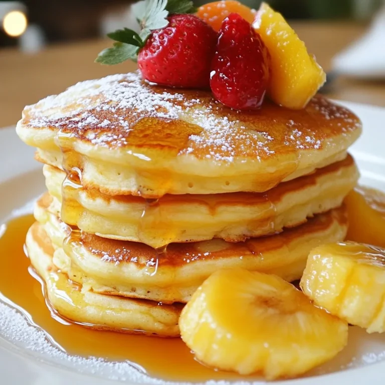 - 1 cup all-purpose flour - 2 tablespoons sugar - 1 teaspoon baking powder - 1 teaspoon baking soda - 1/2 teaspoon salt - 1 cup buttermilk - 1 large egg - 2 tablespoons unsalted butter, melted - 1 teaspoon vanilla extract - Additional butter or oil for cooking To make classic buttermilk pancakes, you need simple, fresh ingredients. Each one plays a key role in creating fluffy, tasty pancakes. All-purpose flour gives the pancakes their structure. Sugar adds a touch of sweetness, balancing the flavors. Baking powder and baking soda work together to make the pancakes rise. Salt enhances all the flavors, making each bite better. Buttermilk is the star here. It adds moisture and a slight tang. Egg binds the batter and adds richness. Melted butter gives a lovely flavor. Vanilla extract adds warmth and depth to the taste. Finally, you’ll need some oil or butter for cooking. This helps prevent sticking and adds a nice golden hue. Gather these ingredients, and you’re ready to create a breakfast that everyone will love! {{ingredient_image_1}} Start by taking a large mixing bowl. Add 1 cup of all-purpose flour, 2 tablespoons of sugar, 1 teaspoon of baking powder, 1 teaspoon of baking soda, and 1/2 teaspoon of salt. Whisk these dry ingredients together. Make sure they are well mixed. This step is key for even flavor and rise in your pancakes. In another bowl, combine 1 cup of buttermilk, 1 large egg, 2 tablespoons of melted butter, and 1 teaspoon of vanilla extract. Mix until everything is smooth. This mixture gives your pancakes that rich, delicious flavor. It also adds moisture that helps the pancakes stay fluffy. Now, pour the wet mixture into the dry ingredients. Gently stir them together. Be careful not to overmix; it’s okay to have a few lumps. Let the batter rest for about 5 to 10 minutes. This resting time helps the baking powder and baking soda work, making your pancakes even fluffier. Next, heat a non-stick skillet or griddle over medium heat. Lightly grease it with butter or oil. Pour about 1/4 cup of batter onto the skillet for each pancake. Watch for bubbles to form on the surface, which will take 2 to 3 minutes. Once you see bubbles, flip the pancake and cook for another 2 to 3 minutes, until it’s golden brown. Repeat this with the rest of the batter, adjusting the heat if needed to avoid burning. Enjoy cooking these tasty pancakes! To make fluffy pancakes, avoid overmixing the batter. When you mix the wet and dry ingredients, stir gently. A few lumps are fine. Overmixing activates gluten, which can make pancakes tough. Letting the batter rest for 5-10 minutes helps too. This gives time for the baking powder and baking soda to work. The right heat is key for fluffy pancakes. Preheat your skillet over medium heat. If it’s too hot, the outside burns before the inside cooks. Once you pour the batter, look for bubbles. They will form in 2-3 minutes. Then, flip the pancake and cook another 2-3 minutes until golden brown. Adjust the heat if needed. Presentation can make your pancakes shine. Stack them high on a plate. Drizzle with warm maple syrup. Add fresh fruit slices like strawberries or bananas. A sprinkle of powdered sugar adds a nice touch too. For a treat, top with whipped cream. These simple steps make your pancakes look and taste amazing! Pro Tips Use Room Temperature Ingredients: Ingredients that are at room temperature mix together more easily and create a smoother batter, leading to fluffier pancakes. Don’t Overmix: Overmixing your batter can lead to tough pancakes. Mix just until the ingredients are combined, leaving some lumps for the best texture. Rest the Batter: Allowing the batter to rest for 5-10 minutes lets the gluten relax and gives the baking powder time to activate, resulting in lighter pancakes. Adjust Cooking Temperature: If your pancakes are browning too quickly, lower the heat. Medium-low is often the best temperature for evenly cooked pancakes. {{image_2}} You can make your buttermilk pancakes even better by adding fun flavors. Here are a few ideas: - Chocolate Chips: Mix in 1/2 cup of chocolate chips for a sweet treat. - Fruits: Add 1/2 cup of fresh berries or sliced bananas to the batter. They add both flavor and color. - Nuts: Fold in 1/4 cup of chopped nuts like walnuts or pecans for a crunchy texture. These additions make each bite exciting and tasty! If you want a healthier pancake, consider these swaps: - Whole Wheat Flour: Use 1 cup of whole wheat flour instead of all-purpose flour. It adds fiber and nutrients. - Sugar Alternatives: Try using 2 tablespoons of honey or maple syrup instead of sugar. This gives a natural sweetness. - Non-Dairy Milk: Substitute buttermilk with almond or oat milk for a dairy-free option. These choices help you enjoy pancakes while being a bit healthier. Feeling adventurous? Try making savory pancakes! Here are some ideas: - Cheese and Chives: Add 1/2 cup of shredded cheese and 1/4 cup of chopped chives to the batter. This gives a rich, savory flavor. - Spinach and Feta: Mix in 1/2 cup of cooked spinach and 1/4 cup of crumbled feta cheese for a Mediterranean twist. - Bacon Bits: Fold in cooked and crumbled bacon for a hearty breakfast. Savory pancakes are perfect for lunch or dinner! They open up a whole new world of flavor. To store leftover pancakes, let them cool first. Place pancakes in a single layer on a plate. Cover them with plastic wrap or foil. You can also use an airtight container. This keeps them fresh and prevents drying out. Leftover pancakes stay good in the fridge for up to three days. To freeze pancakes, stack them with parchment paper between each one. This helps to avoid sticking. Place the stack in a freezer bag or airtight container. Label the bag with the date. When you want to eat them, take out as many as you need. Reheat them in the toaster or microwave. For best results, heat them until warm and fluffy. In the fridge, pancakes last about three days. If you freeze them, they can last up to two months. After that, they may lose flavor and texture. Always check for any signs of spoilage before eating. Yes, you can use regular milk as a substitute for buttermilk. Simply add a little vinegar or lemon juice to the milk. Use 1 cup of milk and add 1 tablespoon of vinegar or lemon juice. Let it sit for 5-10 minutes. This mixture mimics the tangy taste and acidity of buttermilk. It also helps the pancakes rise well. You can use baking soda as a substitute for baking powder. However, you need an acid to activate it. You can use buttermilk, yogurt, or vinegar. For every teaspoon of baking powder, use 1/4 teaspoon of baking soda with 1/2 cup of buttermilk or yogurt. This method will make your pancakes rise light and fluffy. If your pancakes are dense, check a few things. First, make sure you did not overmix the batter. Stir until just combined. Next, you can add a bit more buttermilk to thin the batter. If the batter is too thick, pancakes won't rise well. Lastly, ensure your baking powder and baking soda are fresh. Old leavening agents can cause dense pancakes. You now have all you need to make perfect pancakes. We covered the essential ingredients, step-by-step instructions, and tips for the best texture. You learned how to add fun flavors and keep pancakes fresh. For any questions, like milk swaps or fixing dense pancakes, refer back to our FAQs. Remember, practice makes perfect. Enjoy your cooking, and delight in each bite as you get better!